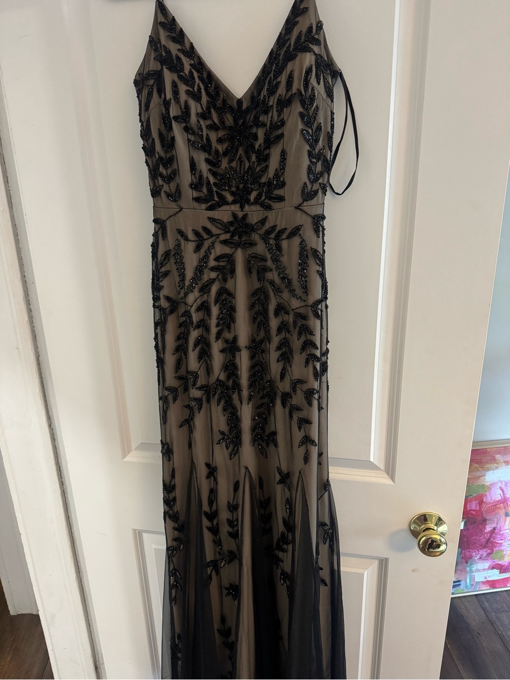 MARINA Black Beaded V-Neck Maxi Dress